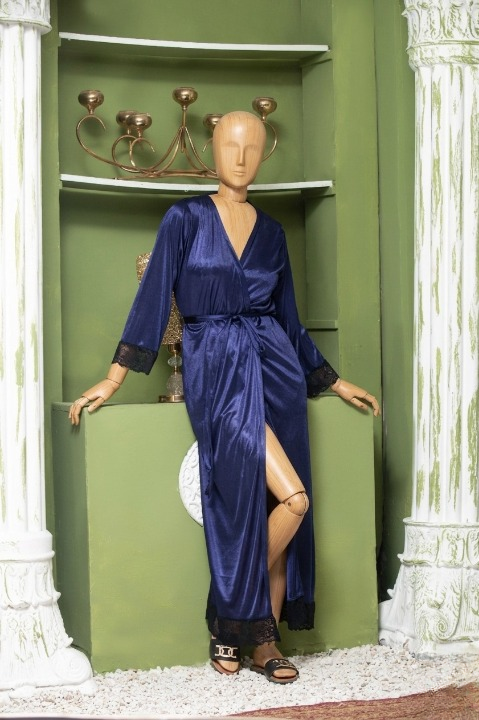 Elegant Luxury Silk Night Gown with Delicate Lace Trim - Comfortable Sleepwear for Women Free Size - Sku : R-016 - Image 4