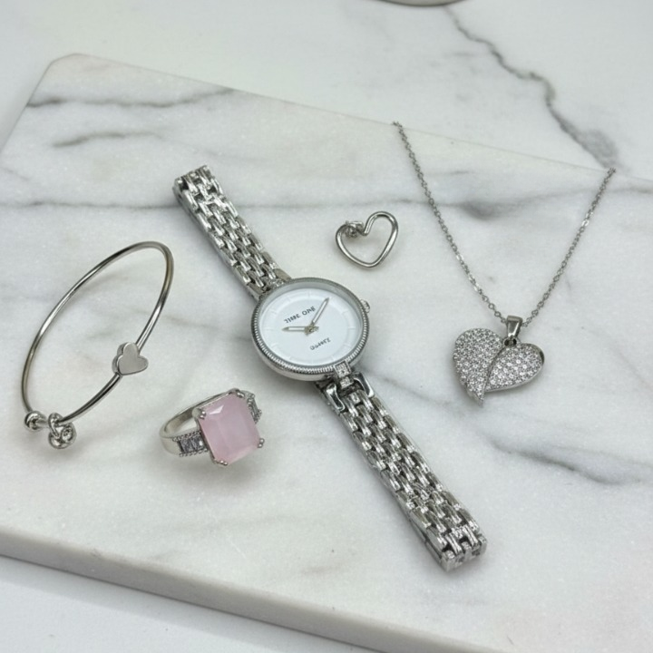 Elegant Heart & Stone 5-Piece Women’s Jewelry Gift Set ~ Imported - Image 3