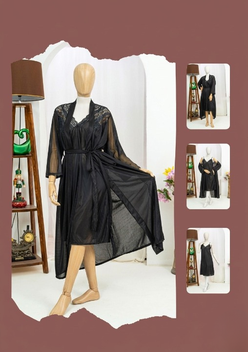 Premium Silk 2-Piece Bridal Nightwear Set - Elegant Lace Embroidery Sleepwear Free Size Sku:R-017 - Image 3