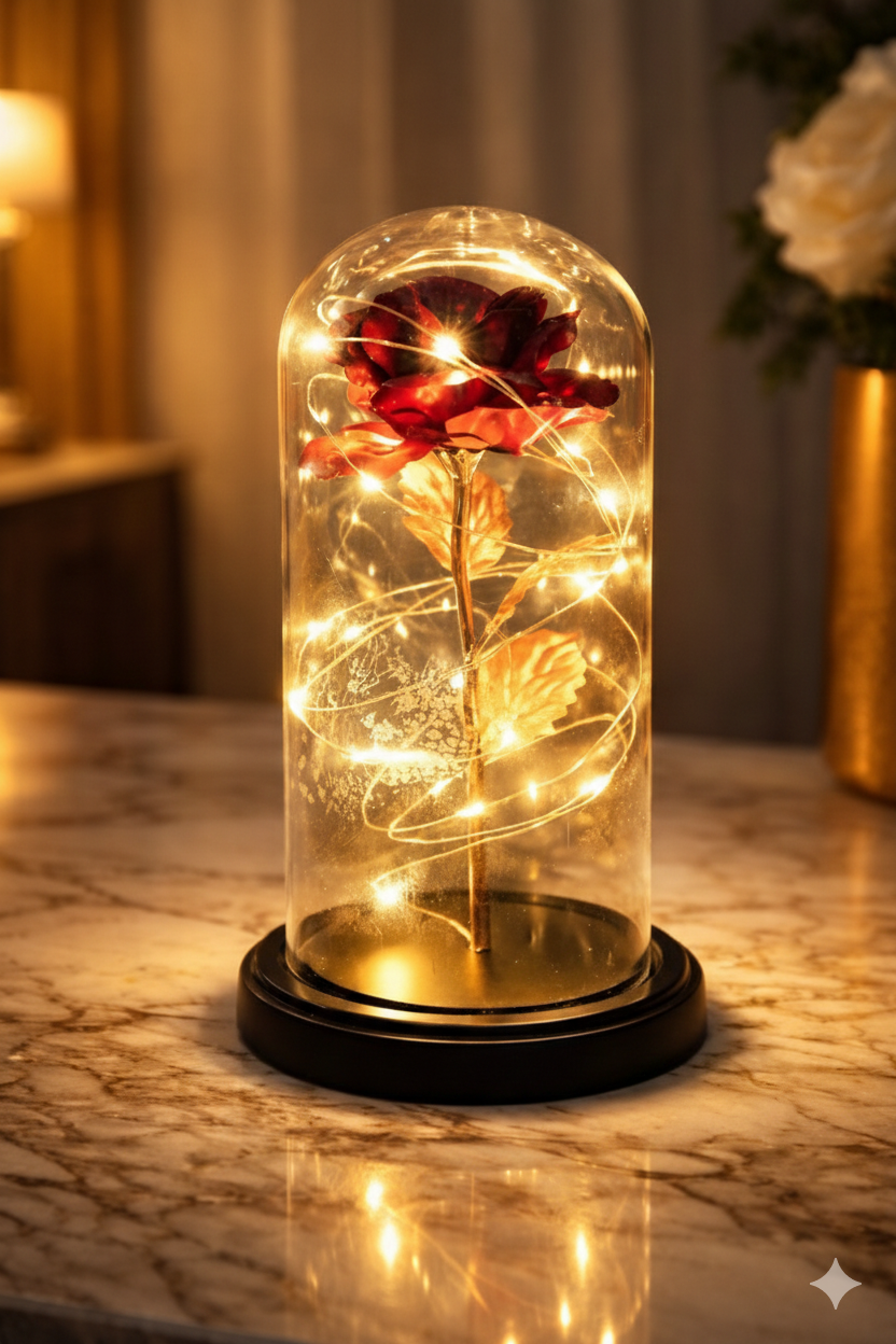 The Perfect Valentine’s Gift! Flower Rose LED light with Glass Dome Romantic, Perfect for Valentine's Day, Anniversary, Birthday, and Home Décor Random Design - Image 2