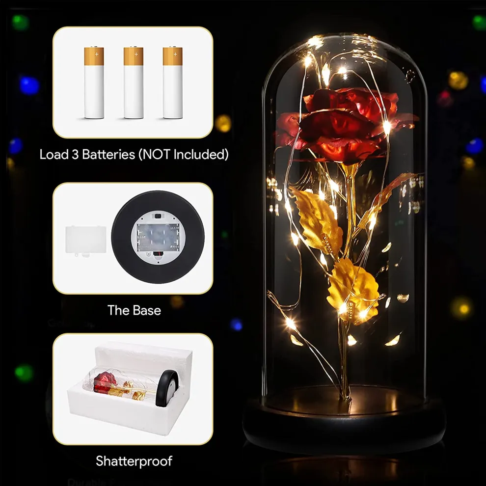 The Perfect Valentine’s Gift! Flower Rose LED light with Glass Dome Romantic, Perfect for Valentine's Day, Anniversary, Birthday, and Home Décor Random Design - Image 4