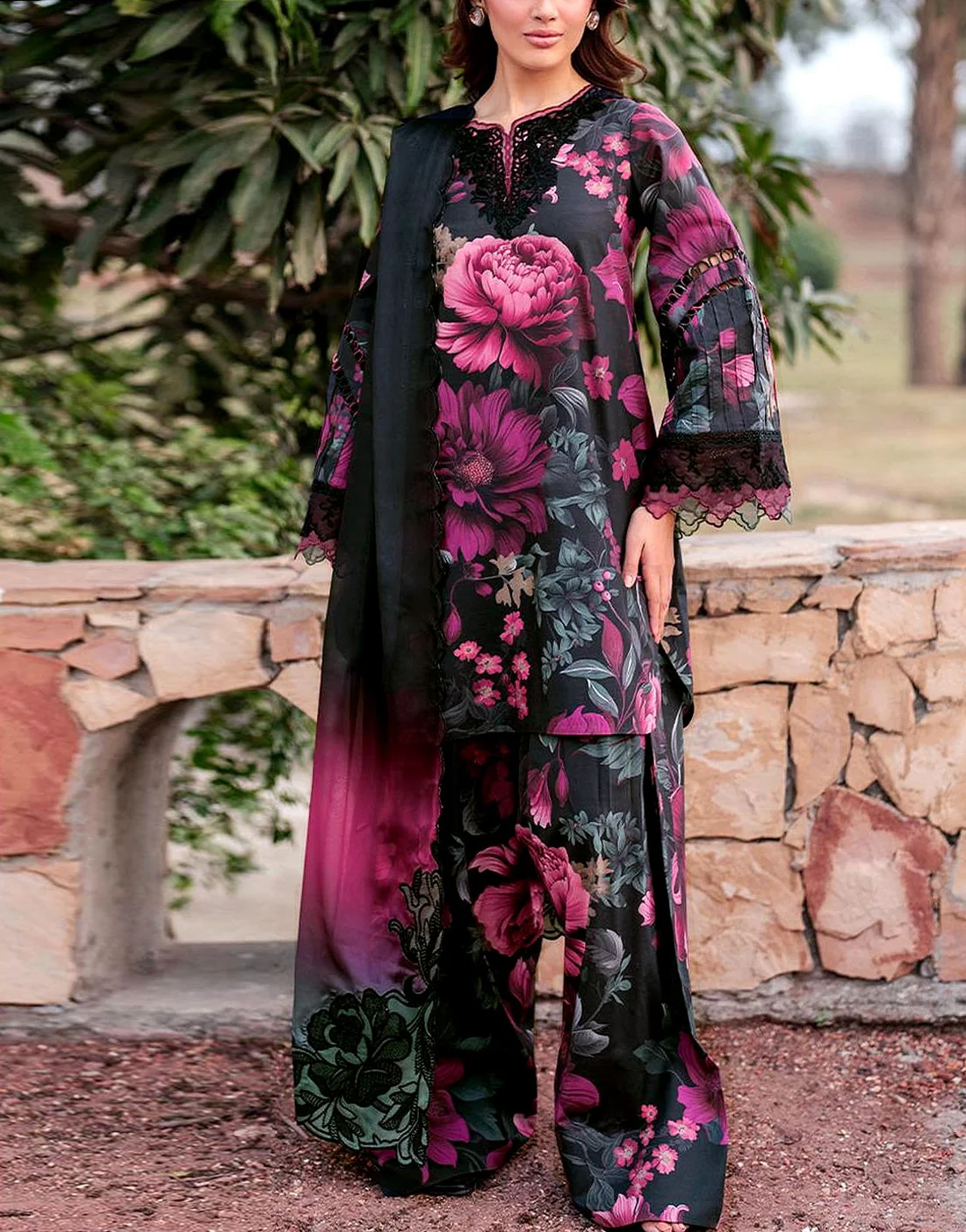Iznik Digital Printed 3Pc Embroidered Lawn Unstitched Suit with Chiffon Dupatta – Summer Collection 2026 - Image 3