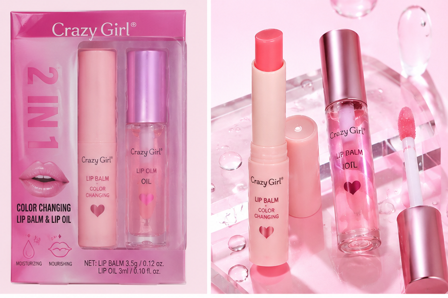 Crazy Girl 2 In 1 Color Changing Lip Balm & Lip Oil Set, Moisturizing Pink Lip Care Duo with Hydrating Gloss Finish, Long-Lasting Nourishing Lip Treatment for Soft, Smooth and Naturally Tinted Lips - Image 3