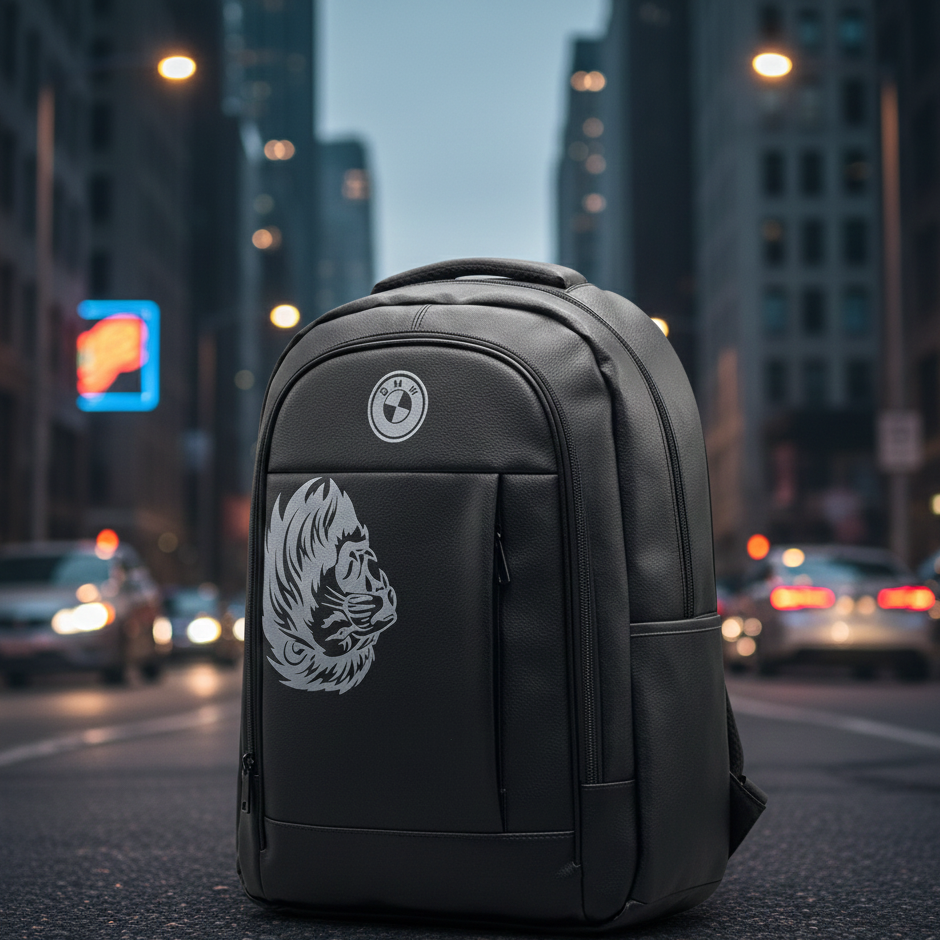 Black Faux Leather Backpack With BMW Logo Providing Durable Quality Stylish Design - Image 2