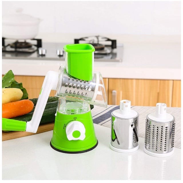 Multifunctional Hand Crank Drum Vegetable Cutter And Kitchen Grater With Interchangeable Blades