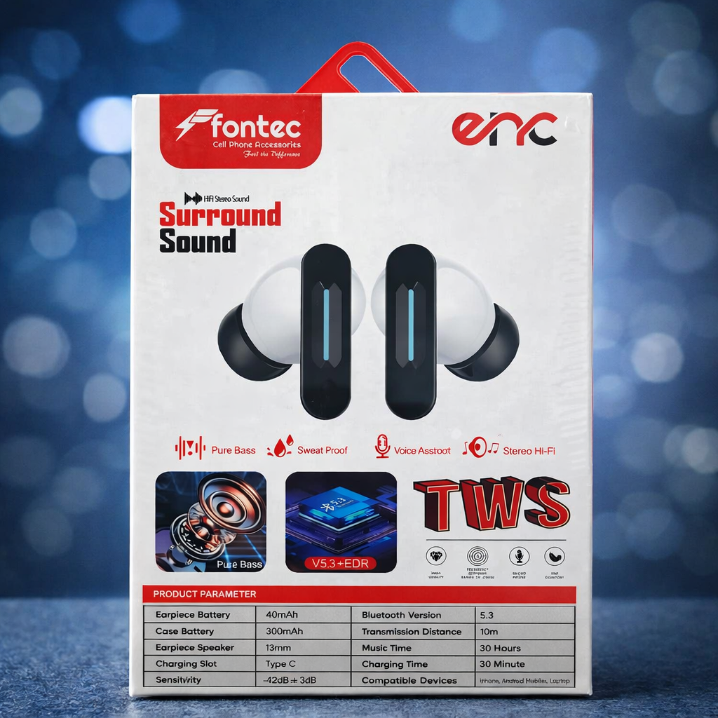 Fontec Winner True Wireless Earbuds – Bluetooth 5.3 Gaming Airbuds with ENC Noise Reduction, RGB Light & Up to 30 Hours Playtime (White)