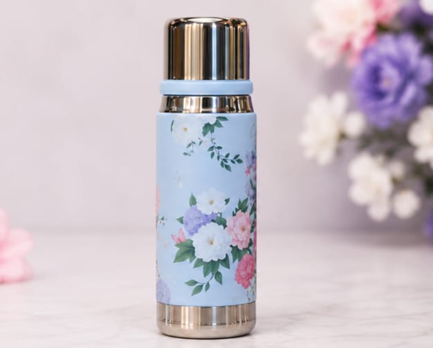 Premium Stainless Steel Water Bottle – Elegant Floral Print Design | Double Wall Insulated | Hot & Cold Flask (Random Color) - Image 4