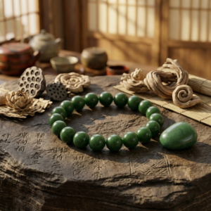 Green Aqeeq Stone Braclet - Natural Agate Crystal Gemstone Stretch Wrist Band