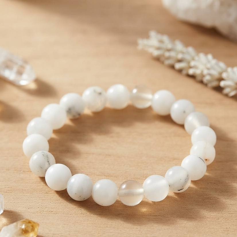 Natural Milky White Aqeeq Stone Bracelet - Genuine Gemstone Beaded Wristband Elegant Handcrafted Jewelry For Men And Women Fashion Accessory - Image 2