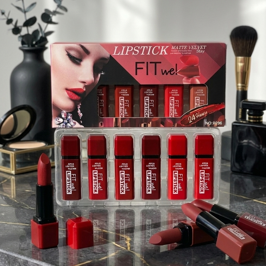 Fitme High Pigmented Velvet Matte Lipstick Set - Long Lasting Smooth Intense Color Lip Makeup Collection - Pack of 6