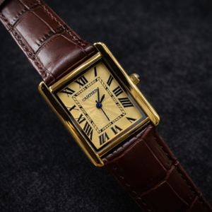 Cartier Style Rectangular Analog Watch for Men – Brown Leather Strap | Quartz Wrist Watch