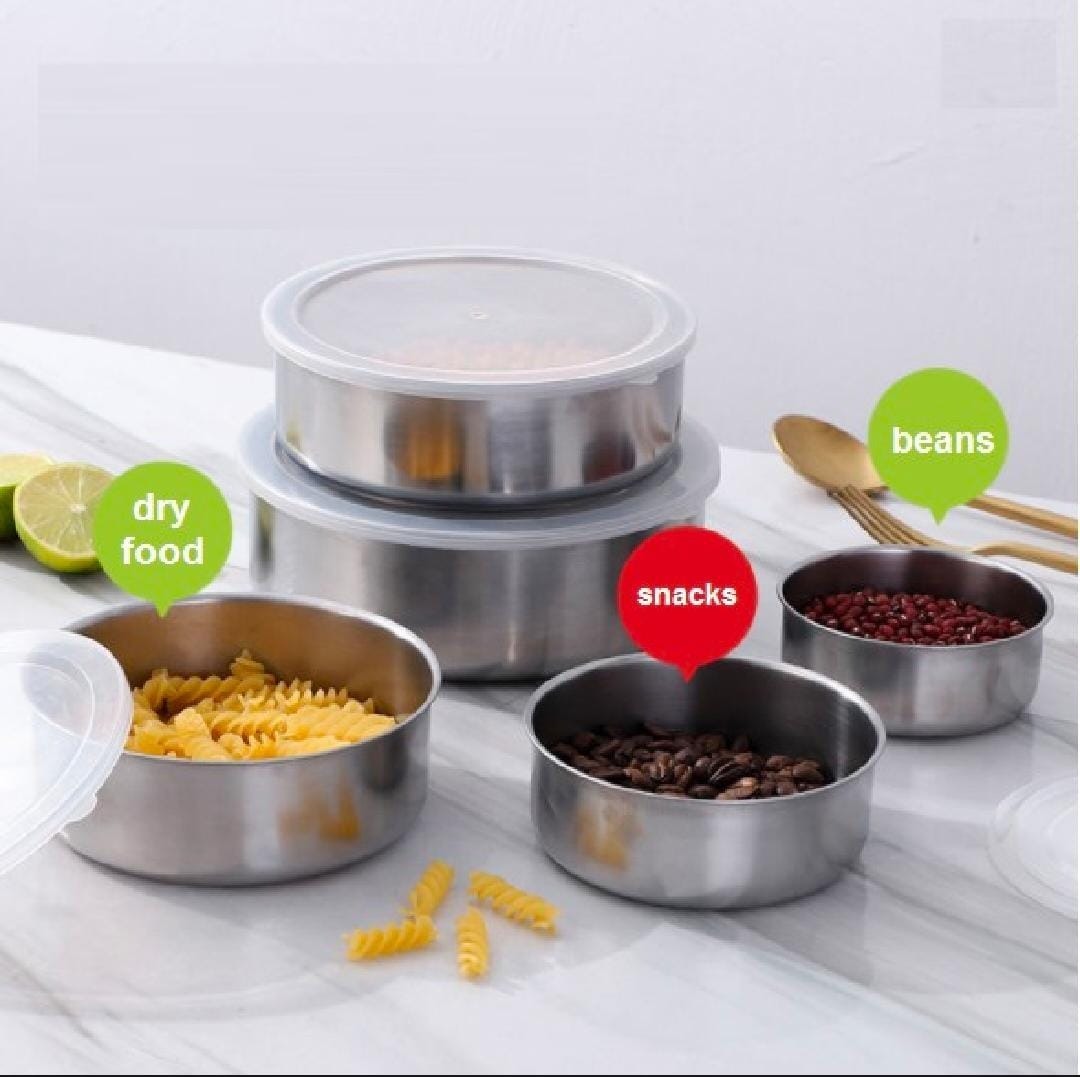 5pc Set Stainless Steel Bowl with Lid Kitchen Refrigerator Food Storage Mixing Bowls Sealed - Image 3