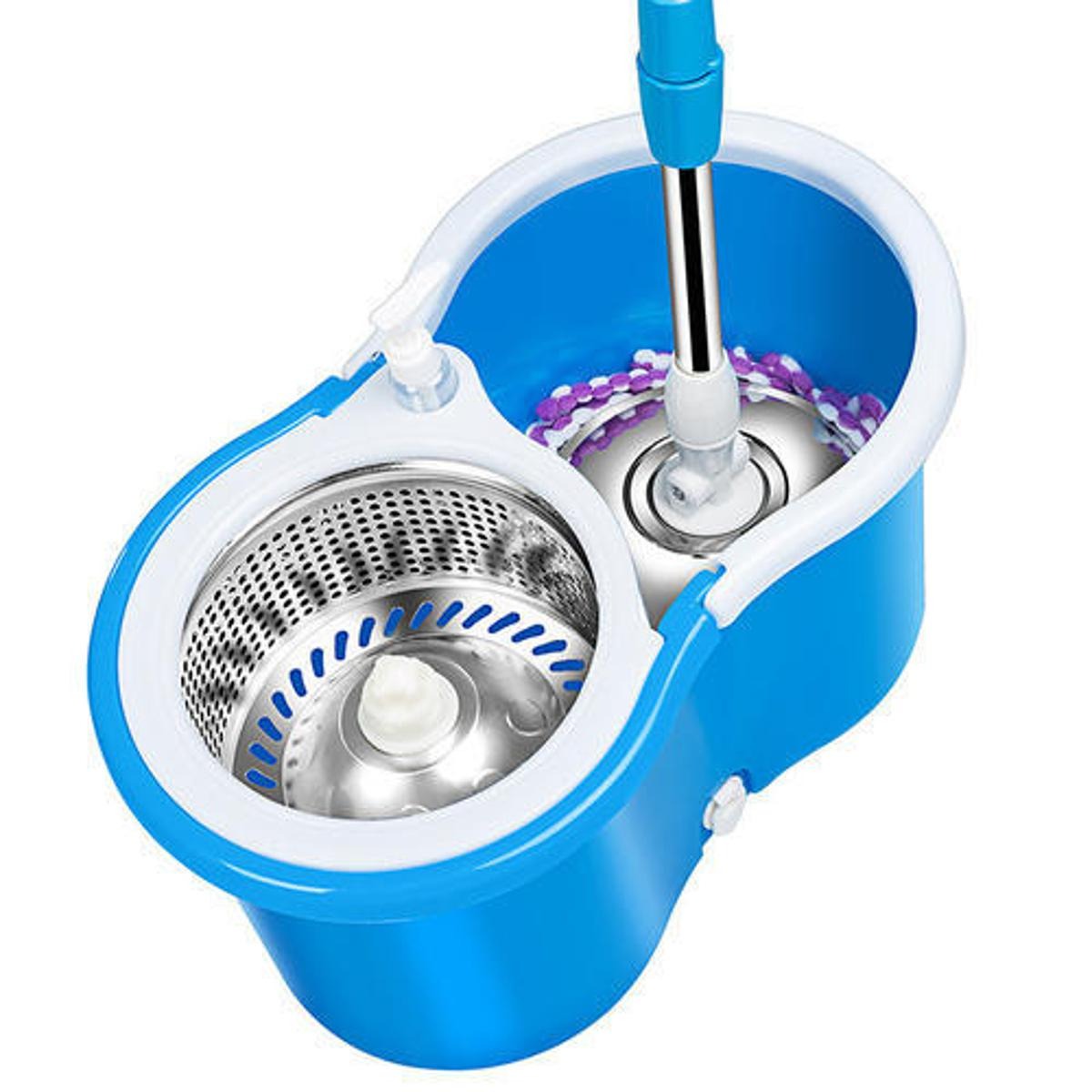 Easy Spin Magical Mop Set with Steel Bucket | 360 Degree Rotating Microfiber Mop Head | Home & Office Floor Cleaning Tool