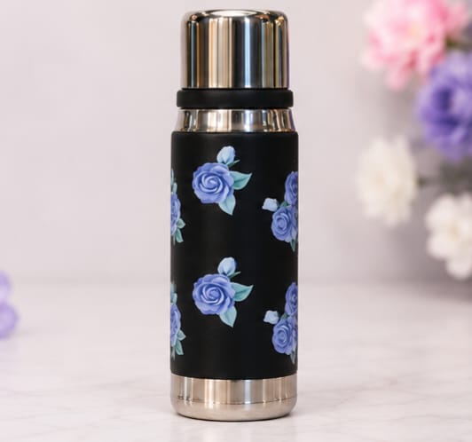 Premium Stainless Steel Water Bottle – Elegant Floral Print Design | Double Wall Insulated | Hot & Cold Flask (Random Color) - Image 3