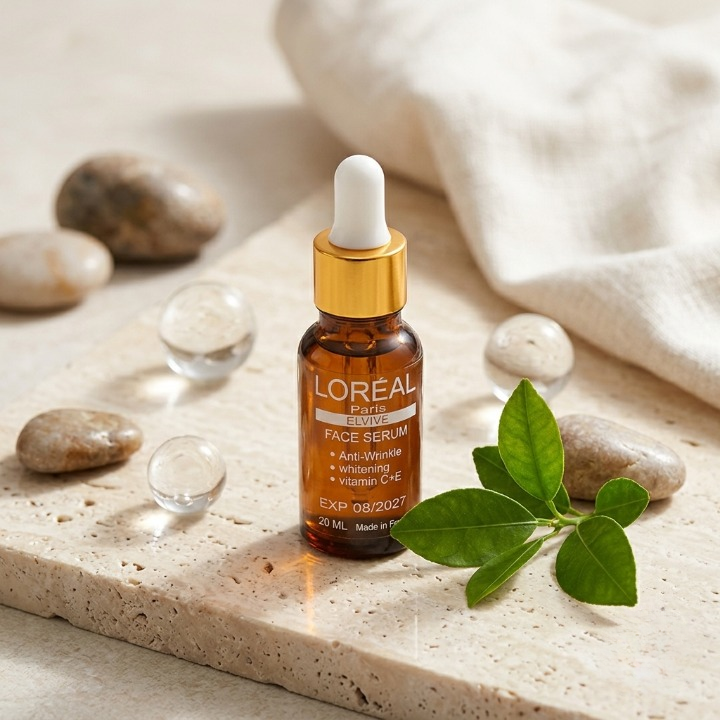 L'Oreal Paris Elvive Anti-Wrinkle & Ultra-Whitening Face Serum – Advanced Vitamin C + E Glow Treatment (20ml) - Image 3