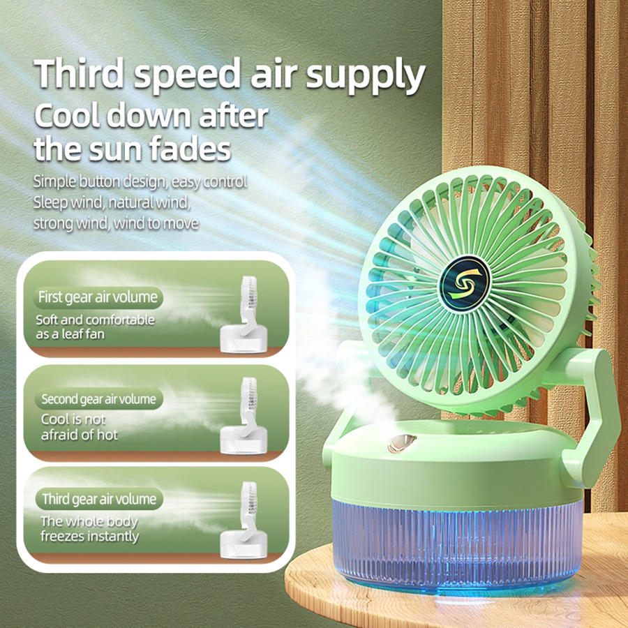 800ML Rechargeable Desktop Humidification Fan Portable Foldable Spray Misting Fan With Blue Light (Random Colour) - Image 2