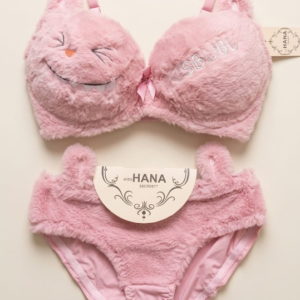 Cute Fur Style Double Padded Woolen Bikini Set – Soft Pink Plush Bra & Panty Lingerie Set