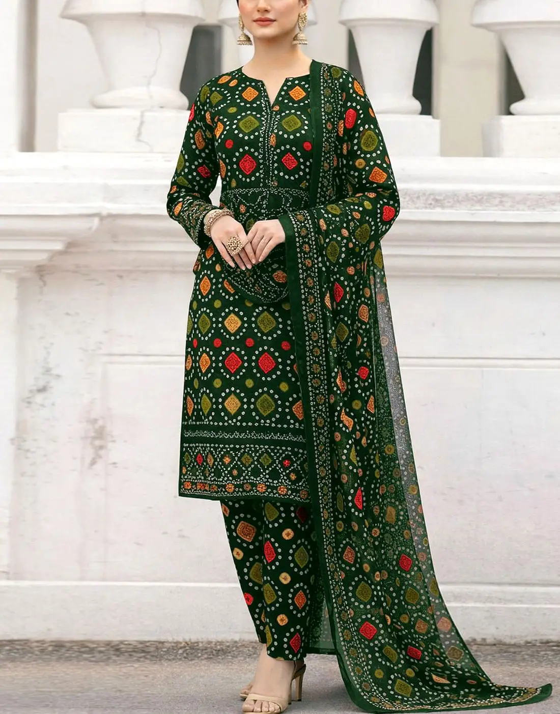 Trendy All-Over Digital Chunri Print Embroidered Lawn Dress – Unstitched 3PC Summer Collection