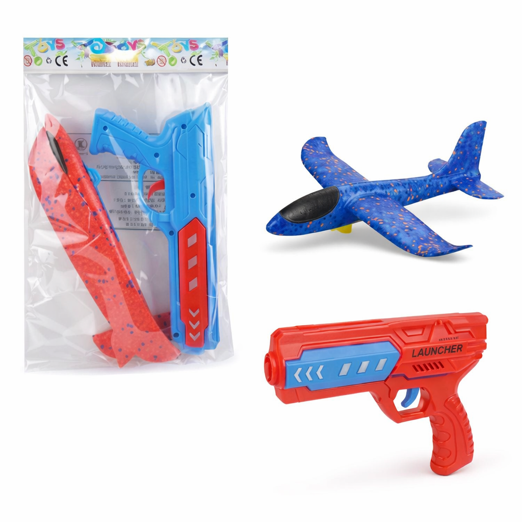 Aircraft Launcher Gun Toy with Foam Glider Plane – Ejection Flying Airplane Gun for Kids | Multi Color - Image 2