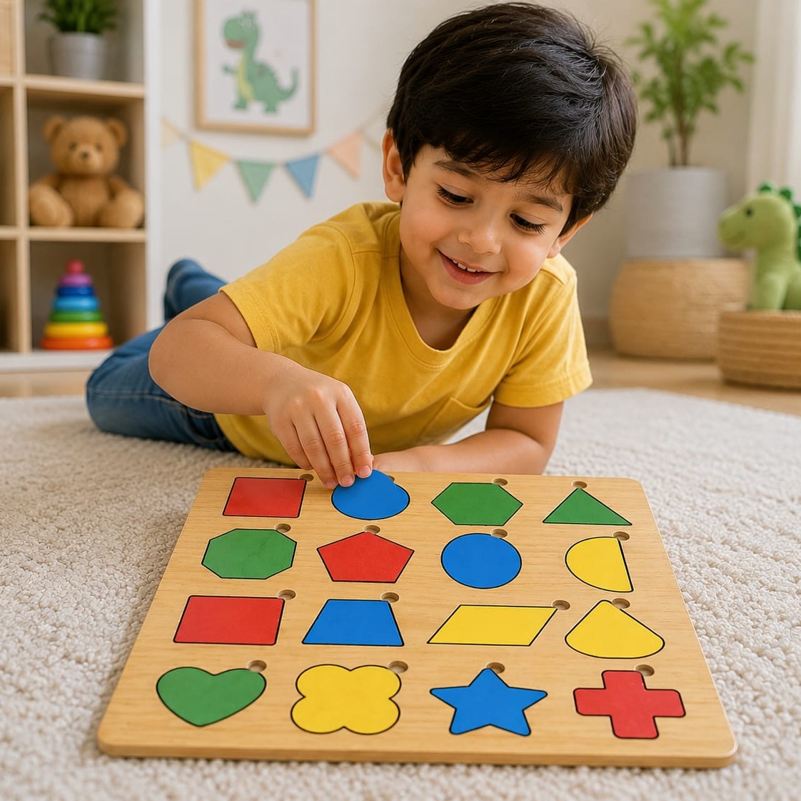 Shape Puzzle Board Game - Educational Wooden Learning Toy Crafted From MDF Wood For Children And Geometric Skill Development - Image 3
