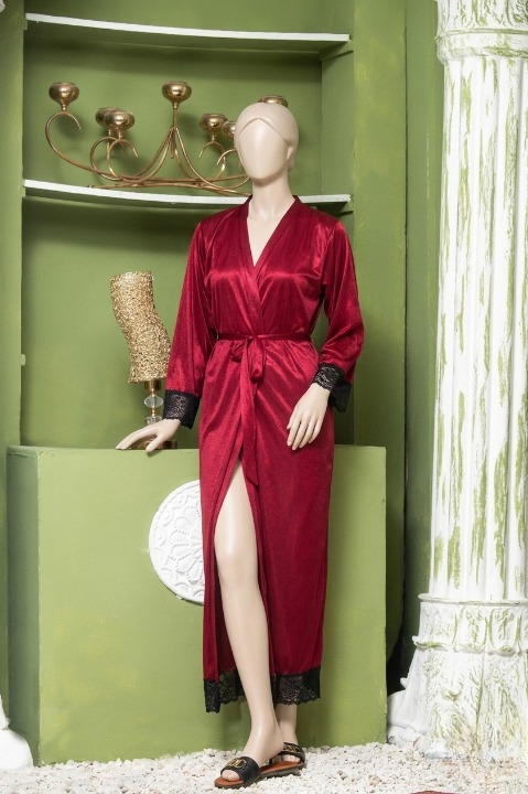Elegant Luxury Silk Night Gown with Delicate Lace Trim - Comfortable Sleepwear for Women Free Size - Sku : R-016 - Image 3