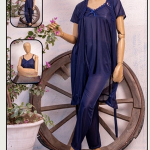 Luxury Silk 3-Piece Nightwear Set for Women – Free Size – Premium Satin Robe & Pajama Suit (SKU: R-015)