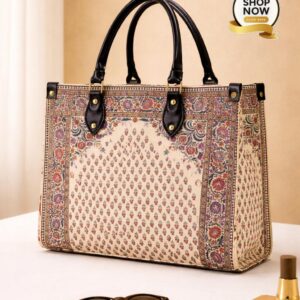 Premium Floral Print Tote Bag – Elegant Handcrafted Shoulder Bag with Top Handles