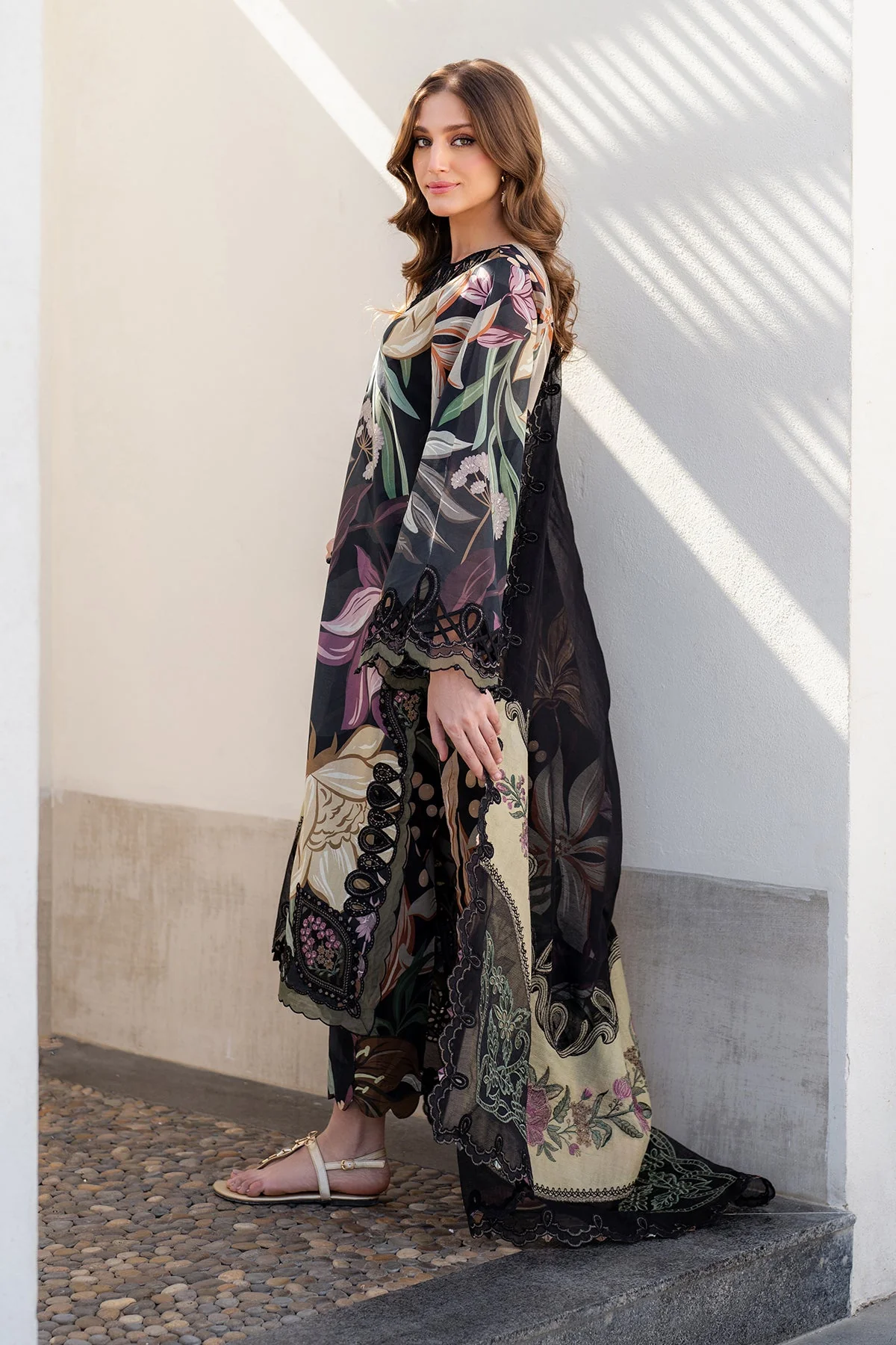 All-Over Printed Embroidered Black Lawn Dress with Chiffon Dupatta – Unstitched Summer Collection 2026 - Image 4