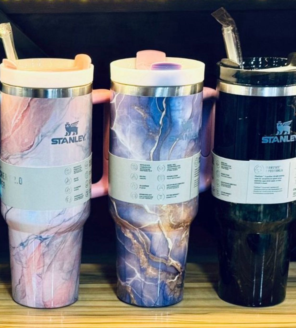 1200ml Stainless Steel Stanley Tumbler Glossy Marble Shades | Premium Vacuum Insulated Travel Mug | Leakproof Cup For Hot And Cold Drinks (Random Color) - Image 4