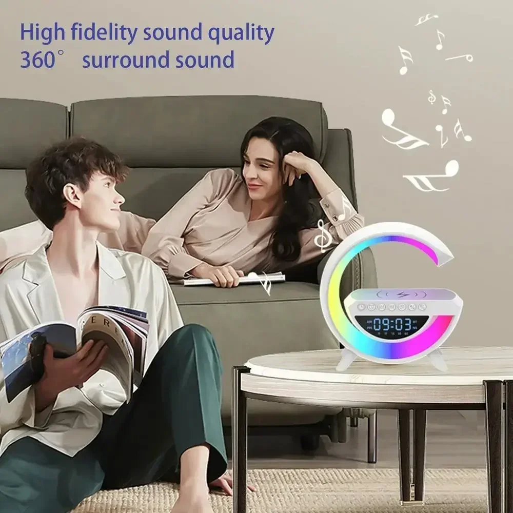 BT- 3401 Multi-functional LED Clock Display Speaker G Lamp | LED wireless charging speaker, G-shaped speaker light, Bluetooth Mp3 player, night light and alarm clock, for living room - Image 4