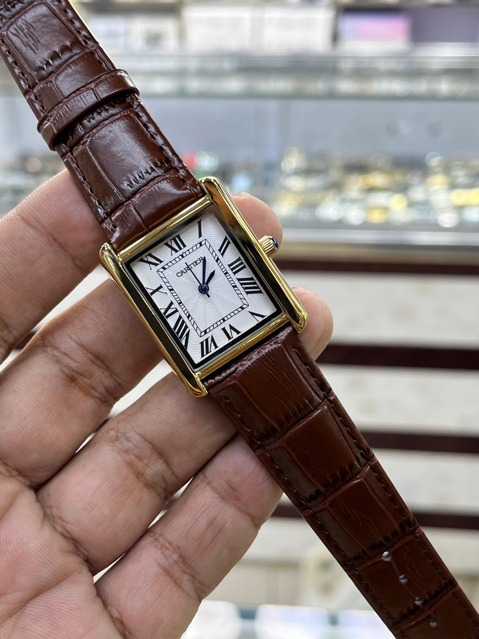 Cartier Style Rectangular Analog Watch for Men – Brown Leather Strap | Quartz Wrist Watch - Image 5