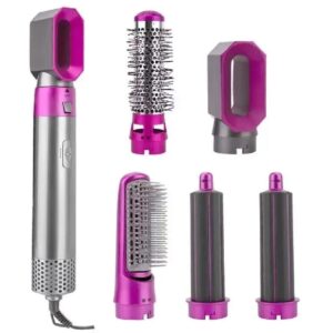 High Quality 5 In 1 Hair Styler Brush Hair Straightener Curler Blow Dryer Volumizer Negative Ionic Electric Air Wrap With Detachable Brush Heads