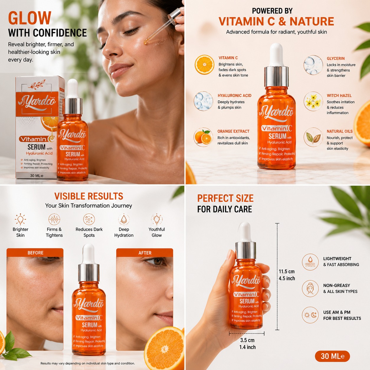 Yardco Vitamin C Face Serum With Hyaluronic Acid Anti Aging And Brightening Skin Radiance Formula 30ml - Image 2