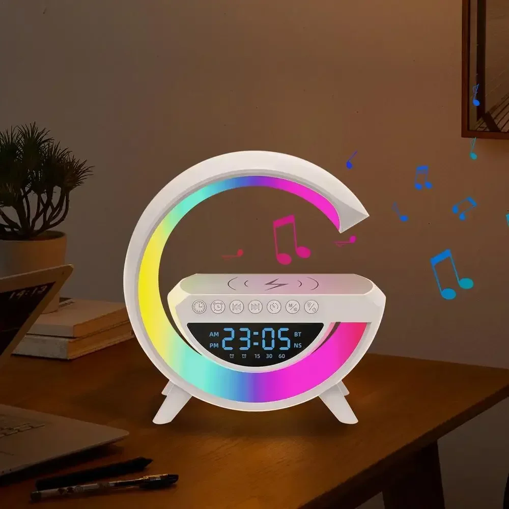 BT- 3401 Multi-functional LED Clock Display Speaker G Lamp | LED wireless charging speaker, G-shaped speaker light, Bluetooth Mp3 player, night light and alarm clock, for living room - Image 3
