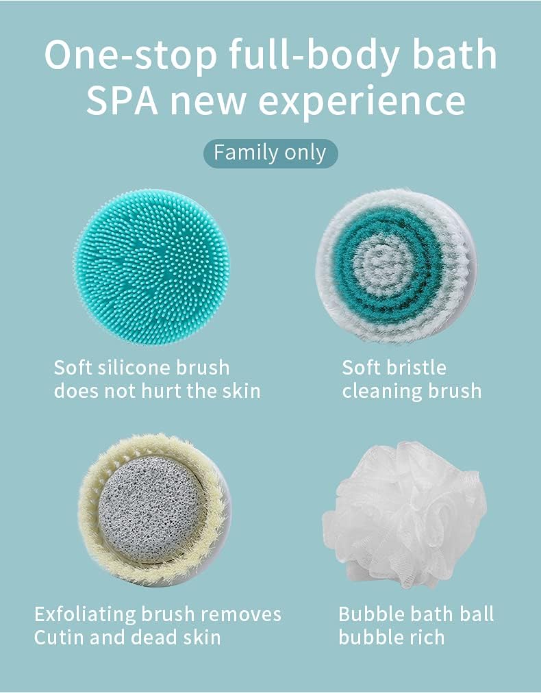 CNAIER Bath and Body Scrub Electric Brush Set - Rechargeable 4 in 1 (Random Color) - Image 4