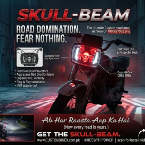 Premium Skull Headlamp for Honda CD70 & CG125 – Aggressive Red Skull DRL with Dual LED Projectors