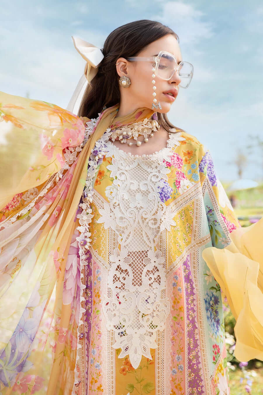 Luxury Multi Floral Embroidered Lawn 3 Piece Unstitched Suit with Chiffon Dupatta – Summer Collection - Image 2