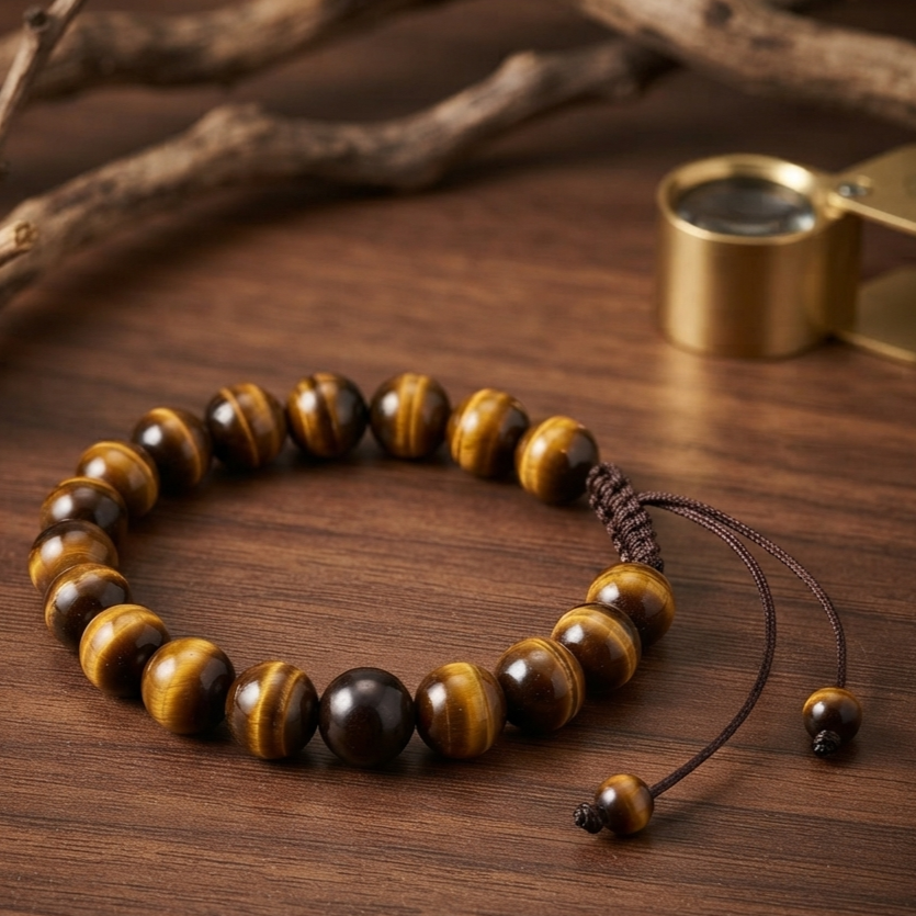 Natural Tiger Eye Stone Bracelet - Genuine Gemstone Beaded Wristband Healing Crystal Jewelry For Men And Women Fashion Accessory - Image 2
