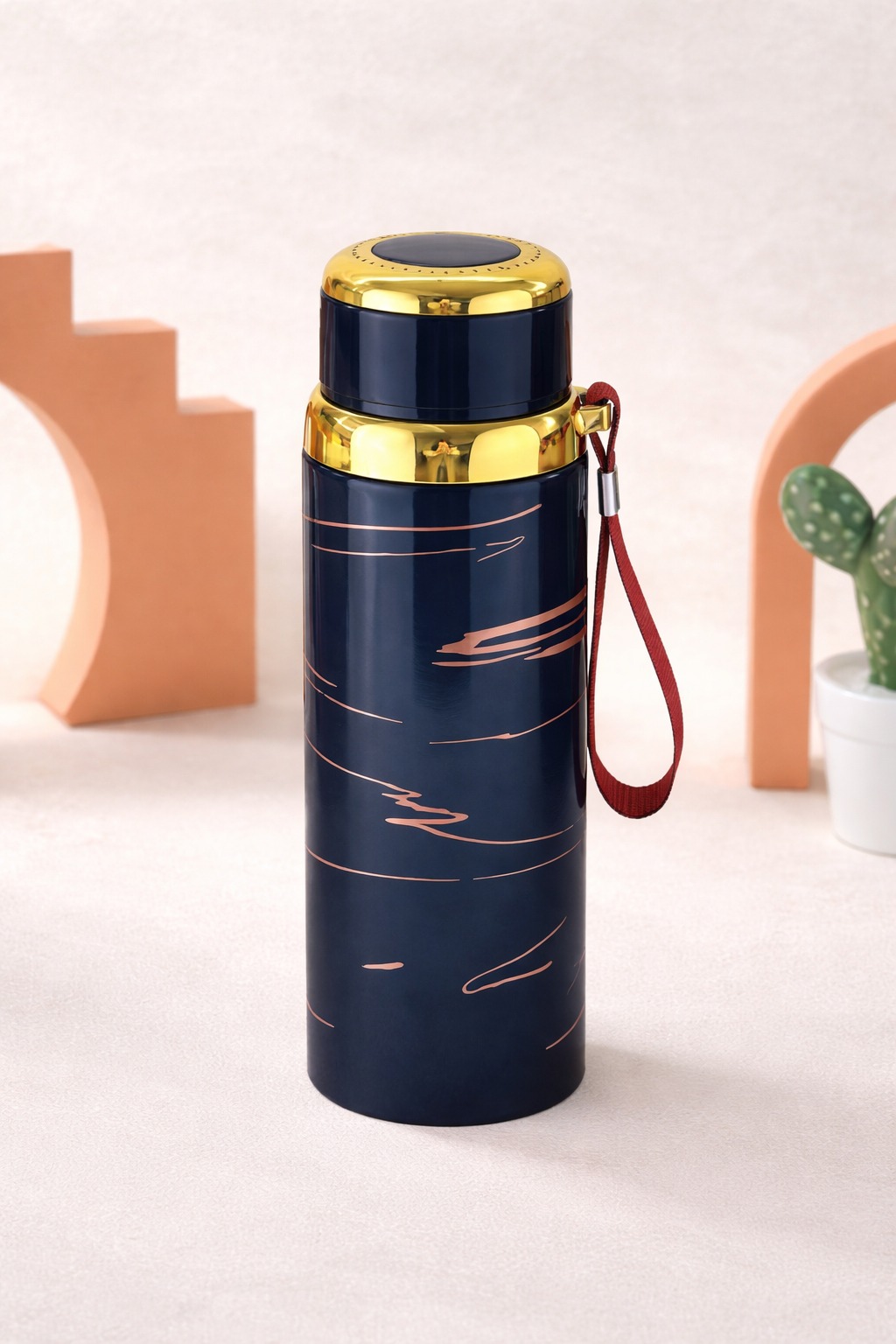 Premium Marble Print Stainless Steel Water Bottle - Elegant Vacuum Insulated Flask - Random Color - Image 3