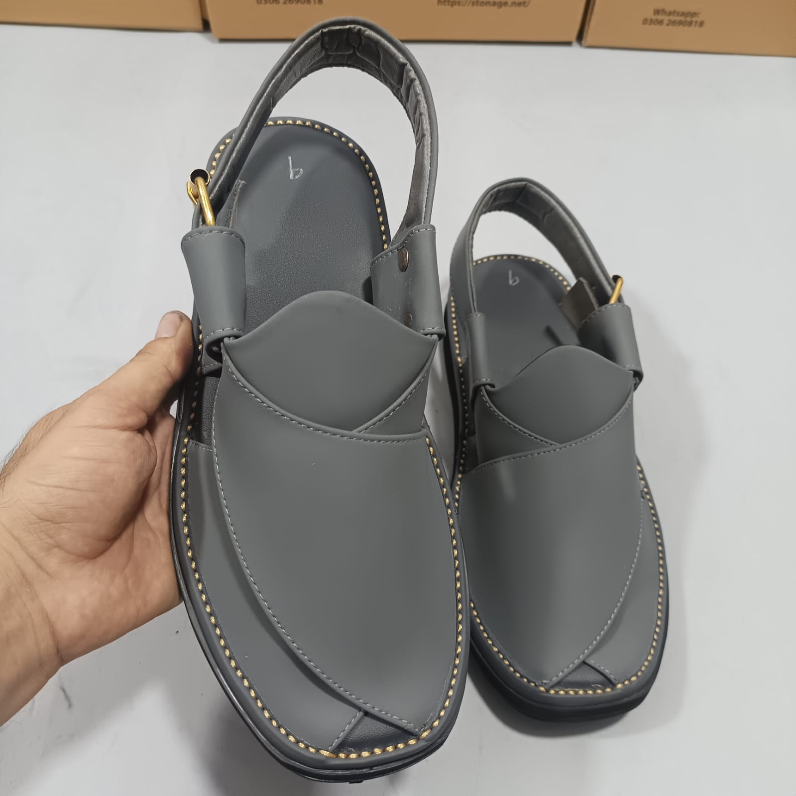 Peshawari Chappal Naram Qadam Pro Grey Color Traditional Casual Wear For Men - Image 3