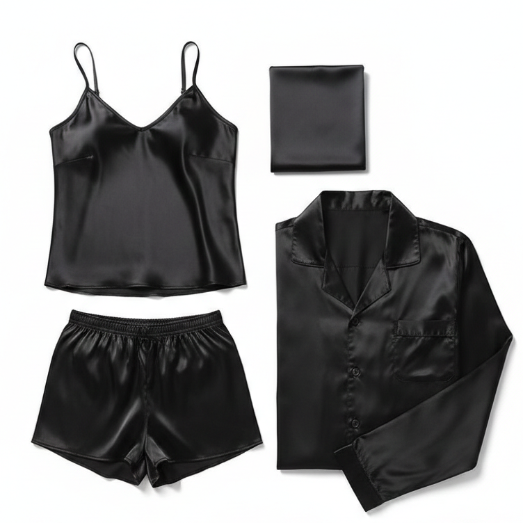 Premium Satin Silk Couple Night Suit Pajama / Short Set – Matching Luxury Nightwear for Men & Women (4 Pcs) | SKU: DC-C010 - Image 4