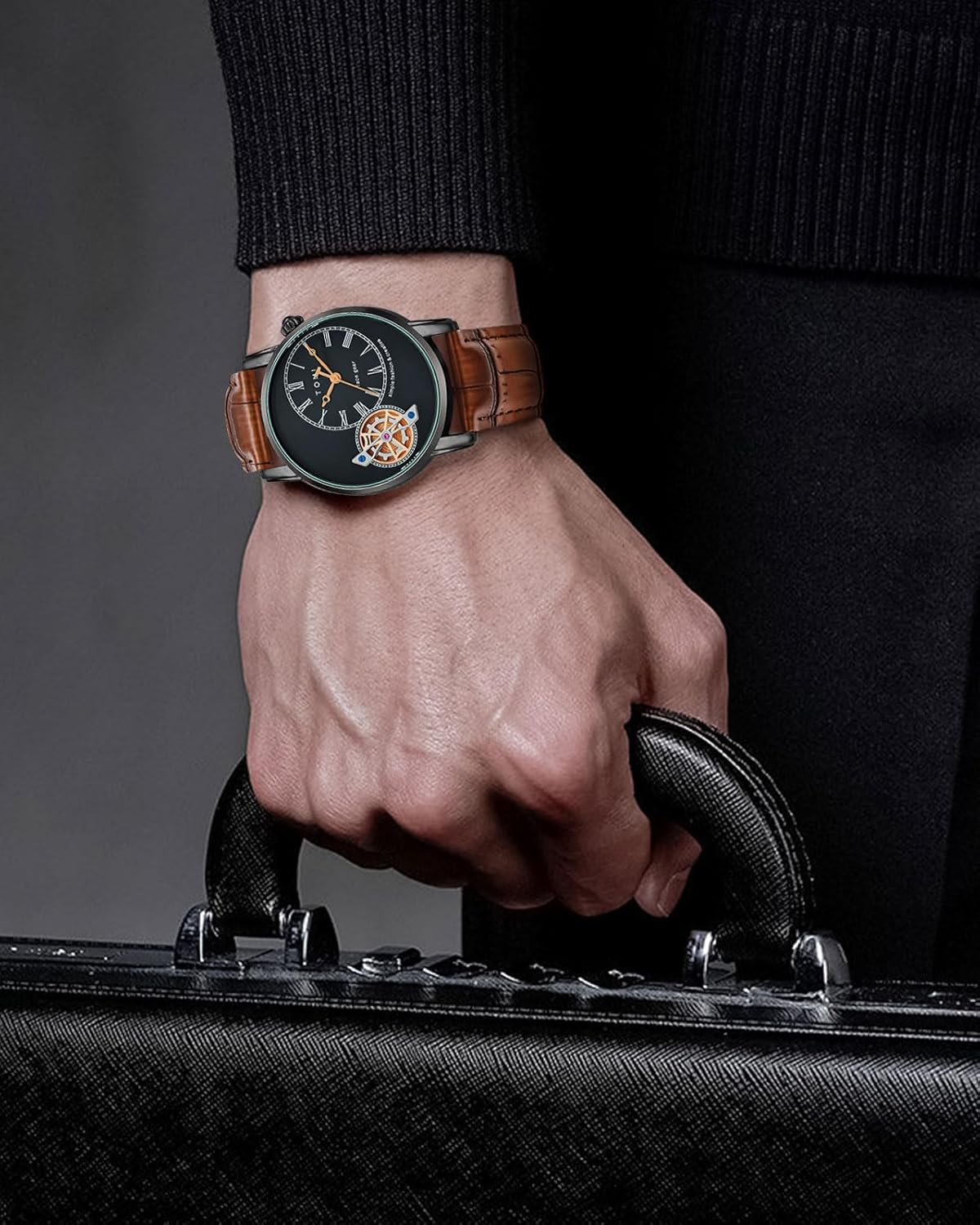Men's Watch Analog Leather Wrist Watch – Elegant Quartz Watch with Double Strap & 3ATM Waterproof ( Random Color ) - Image 4