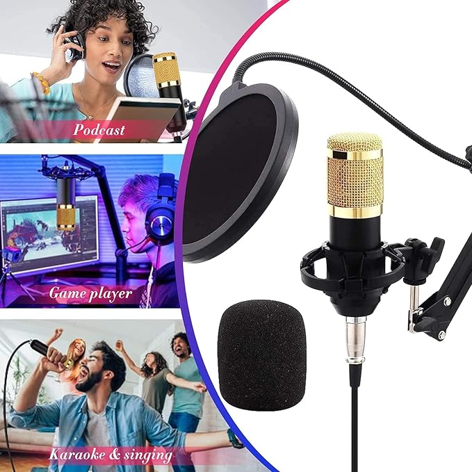 V8 Bm-800 Podcast Mic Set With Live Sound Card,Condenser Microphone With Rechargeable 12 Kinds Of Auxiliary Background For Karaoke Singing, Youtube Recording Mic - Image 5