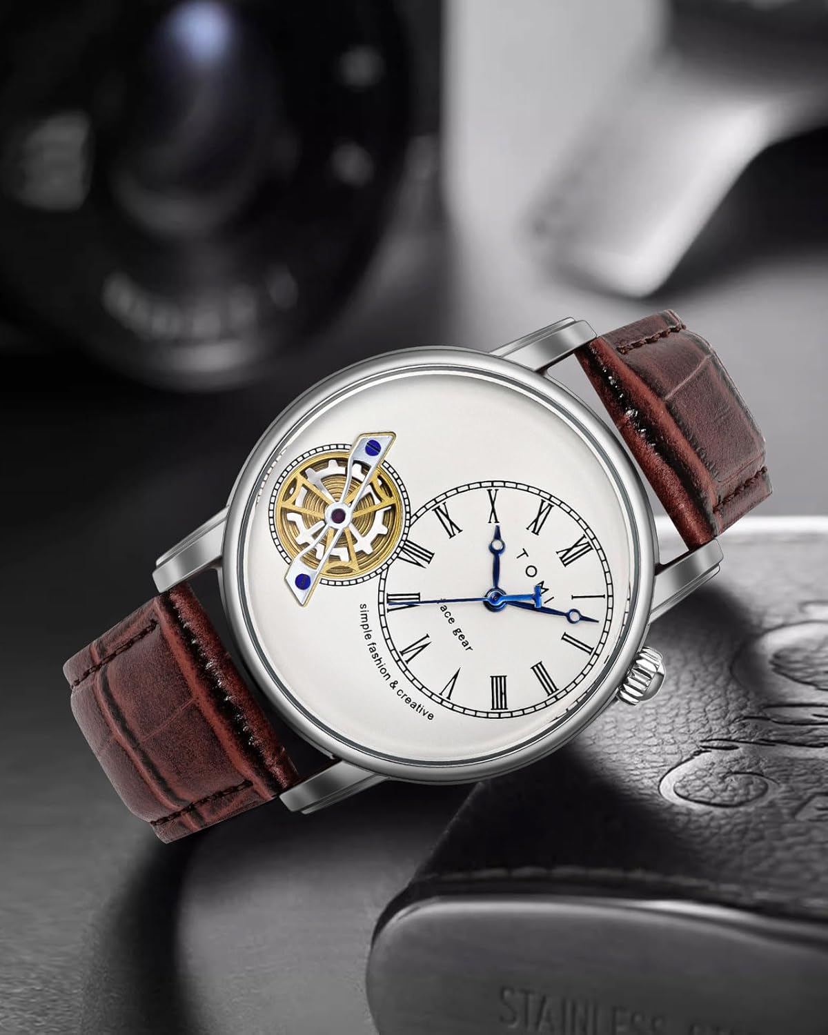 Men's Watch Analog Leather Wrist Watch – Elegant Quartz Watch with Double Strap & 3ATM Waterproof ( Random Color ) - Image 2