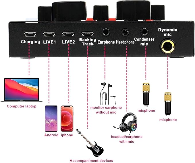 V8 Bm-800 Podcast Mic Set With Live Sound Card,Condenser Microphone With Rechargeable 12 Kinds Of Auxiliary Background For Karaoke Singing, Youtube Recording Mic - Image 4