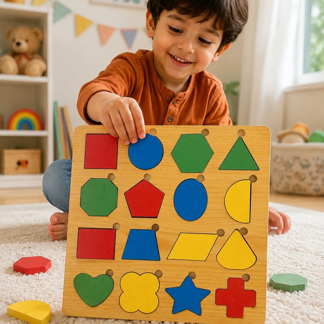 Shape Puzzle Board Game - Educational Wooden Learning Toy Crafted From MDF Wood For Children And Geometric Skill Development - Image 2