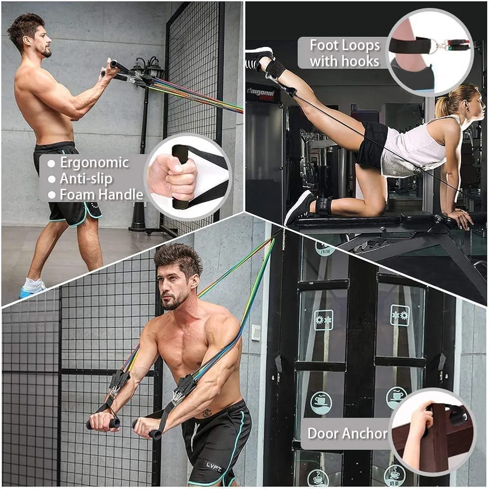 11 In 1 Natural Rubber Power Resistance Bands Exercise Belt For Home Office Outdoor Gym Equipment - Image 3