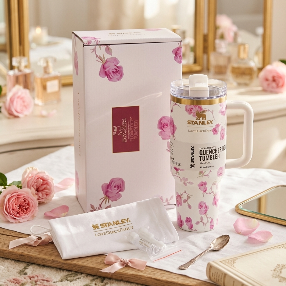 Stanley x LoveShackFancy Limited Edition 40oz Quencher H2.0 FlowState Tumbler – Floral Collaboration Collection ( RANDOM COLOUR ) - Image 4