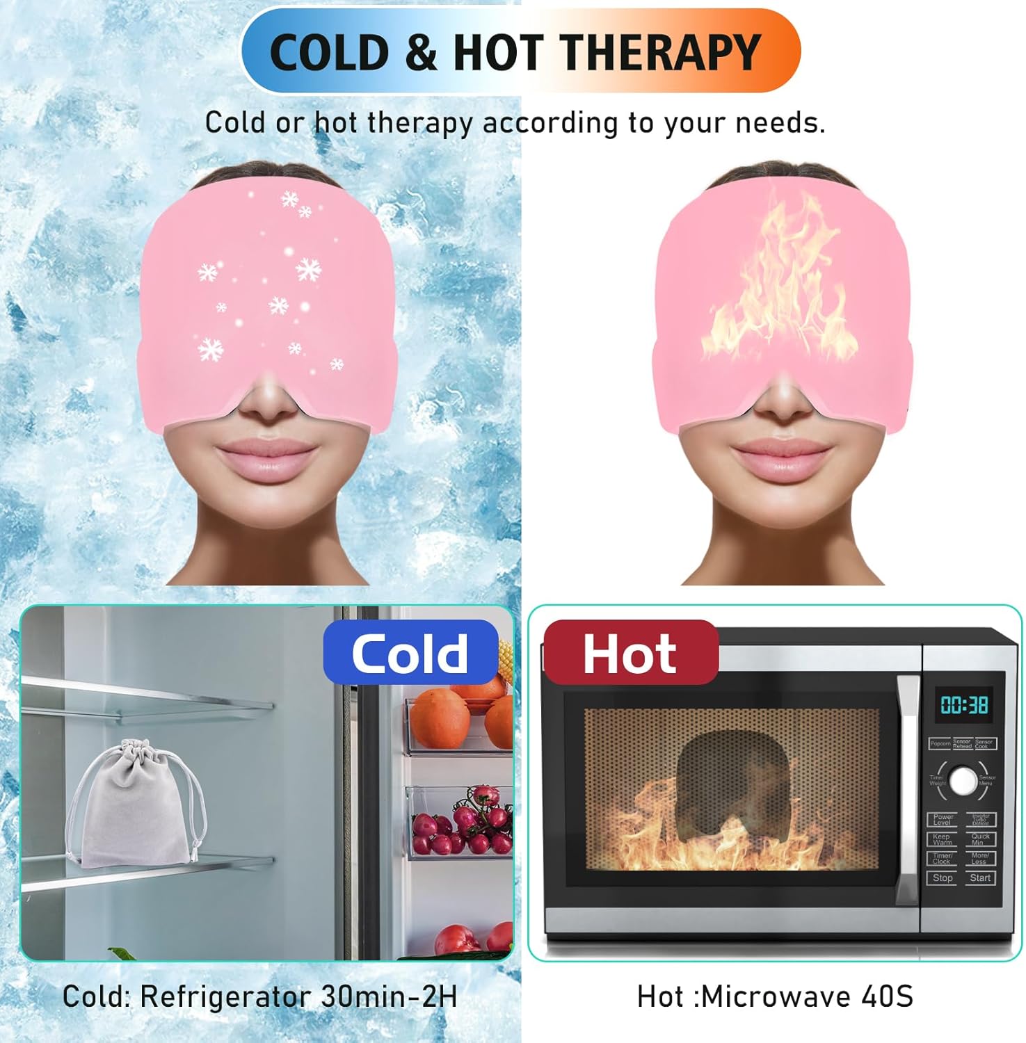 Migraine Relief Cap With Box - Instant Headache Relief Hat Reusable Gel Cap For Migraine Pain Relief Wearable Hot Cold Therapy Therapy (Random Color) - Image 2