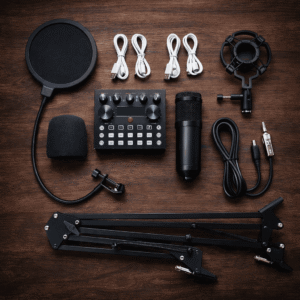 V10 BM-800 Podcast Condenser Microphone Set with Live Sound Card & Adjustable Scissor Arm Stand